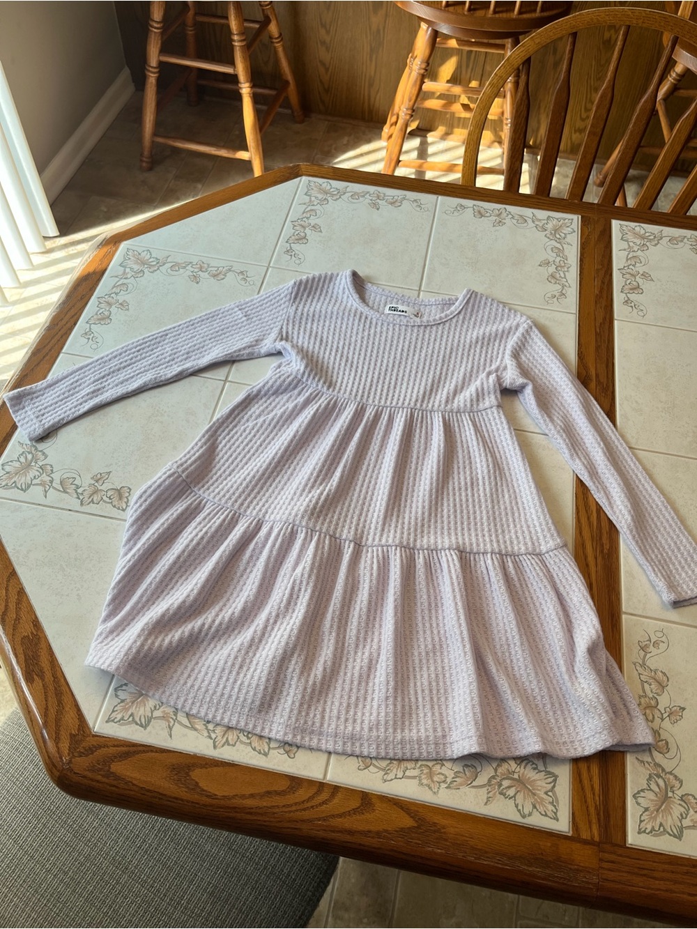 Girls' Soft Lavender Tiered Long-Sleeve Dress